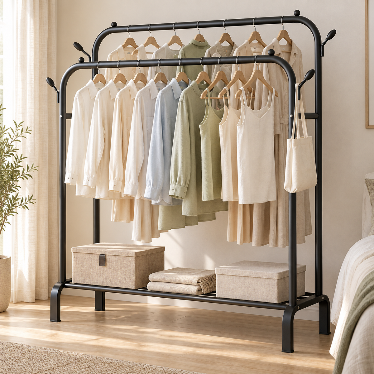 Double-Rail Freestanding Clothes Rack